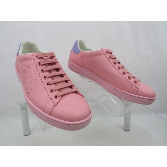 NIB GUCCI 598527 ACE GG INTERLOCKING LEATHER PINK BLUE LOGO LOW SNEAKERS 35 $780 - Picture 10 of 13